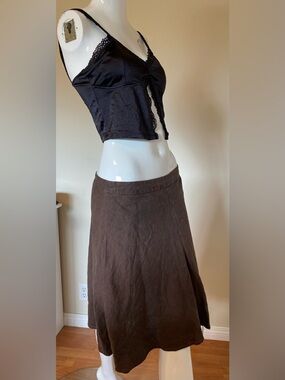 90’s Style Boho Brown A-Line Linen Cotton Skirt